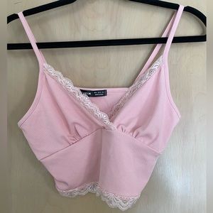 Pink lace crop top size small